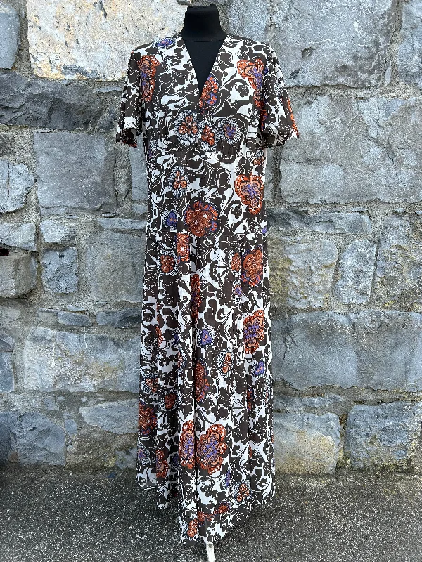80s floral brown maxi dress uk 12-14 Comfortable Satin Maxi Dress