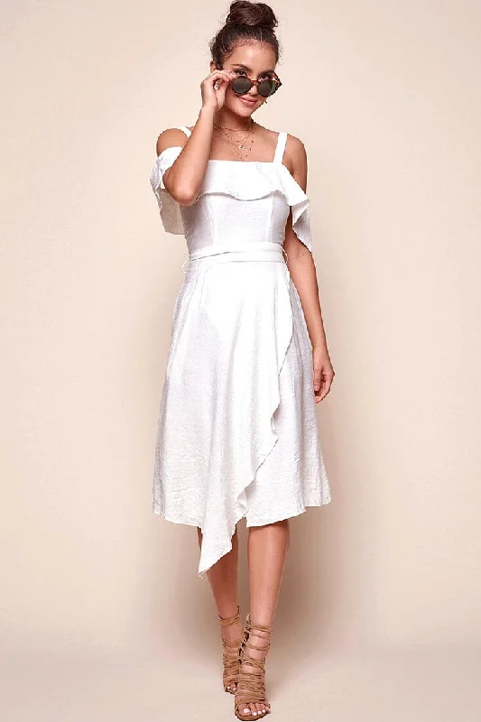 Adali Flowy Summer Midi Dress White Stylish Pleated Skirt Midi Dress