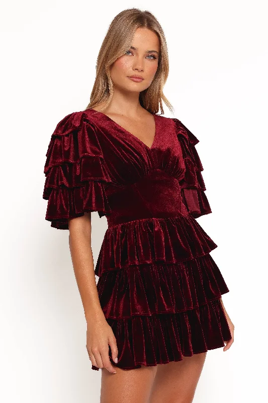 Agnes Mini Dress - Wine Classic Floral Print Mini Dress