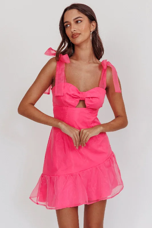 Alexia Bow Shoulder Ruffle Hem Mini Dress Hot Pink Cozy Wraparound Mini Dress