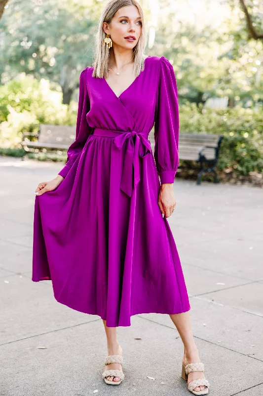 All About You Magenta Purple Midi Dress Chic Off-Shoulder Midi Dress