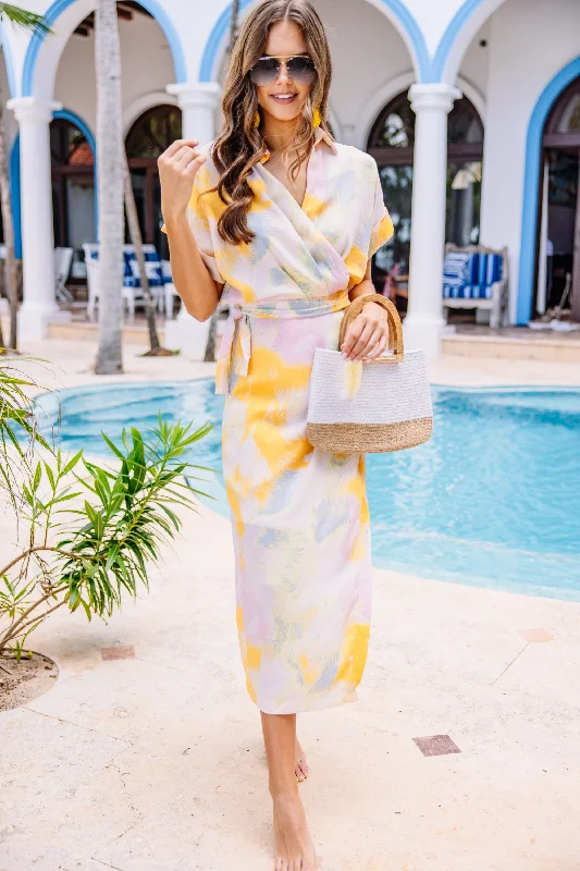 All I Want Cream White Abstract Wrap Midi Dress Comfortable Lace-Up Midi Dress