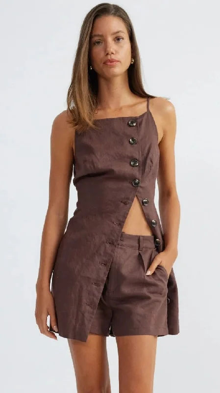 Allegra Linen Mini Dress - Chocolate Comfortable Wrap Mini Dress