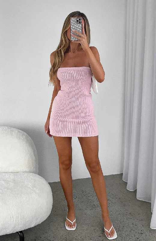 Almost Everyday Strapless Knit Mini Dress Baby Pink Casual V-Neck Mini Dress