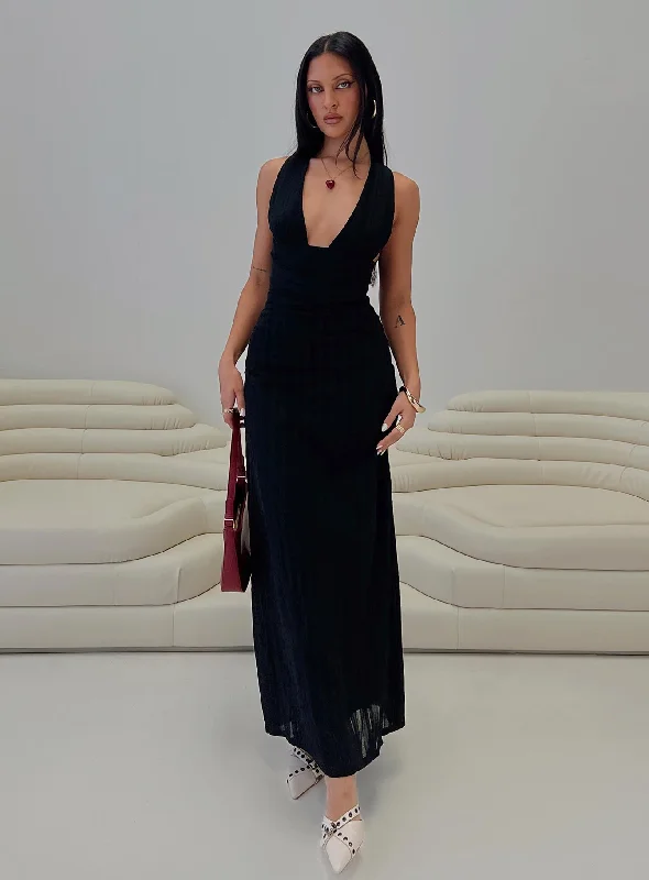 Alsace Maxi Dress Black Stylish V-Neck Maxi Dress