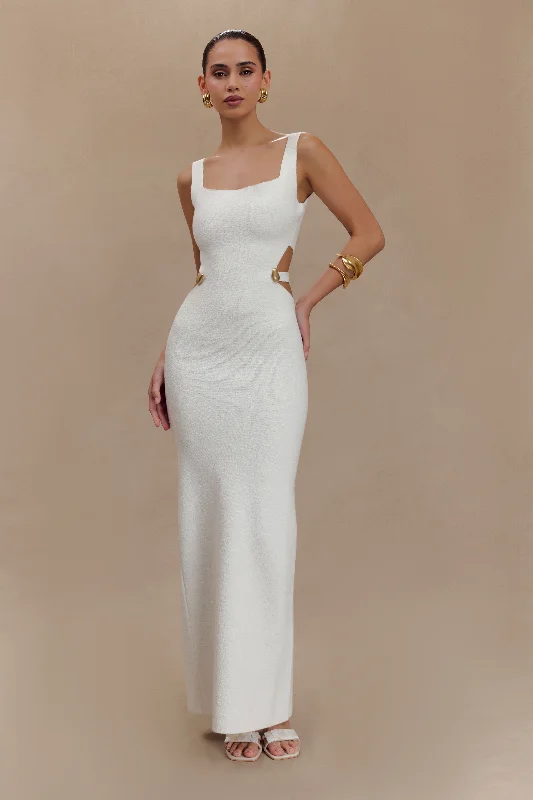 Alysanne Cut Out Knit Maxi Dress - White Fashionable Button-Down Maxi Dress