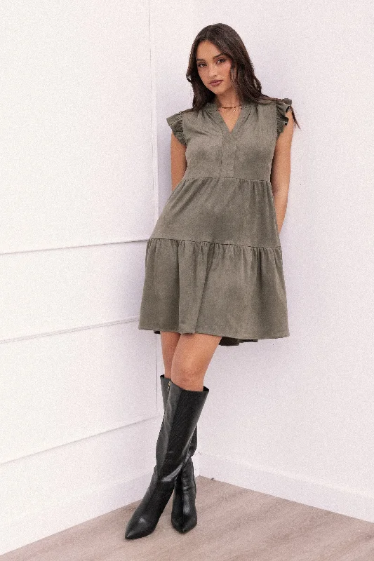 Alyx Mini Dress - Olive Chic Mini Dress with V-Neck