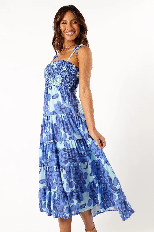 Amarie Midi Dress - Blue Elegant Floral Midi Dress