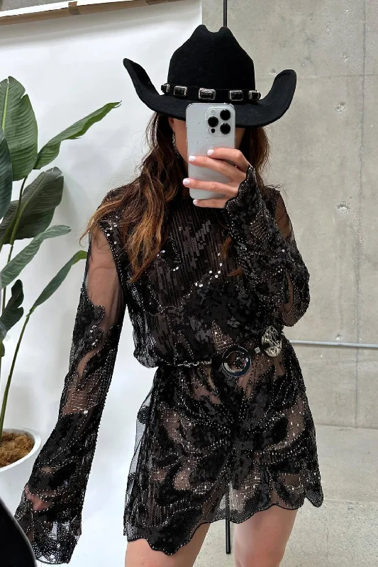 Amber Nights Black Beaded Mini Dress Trendy Cut-Out Mini Dress