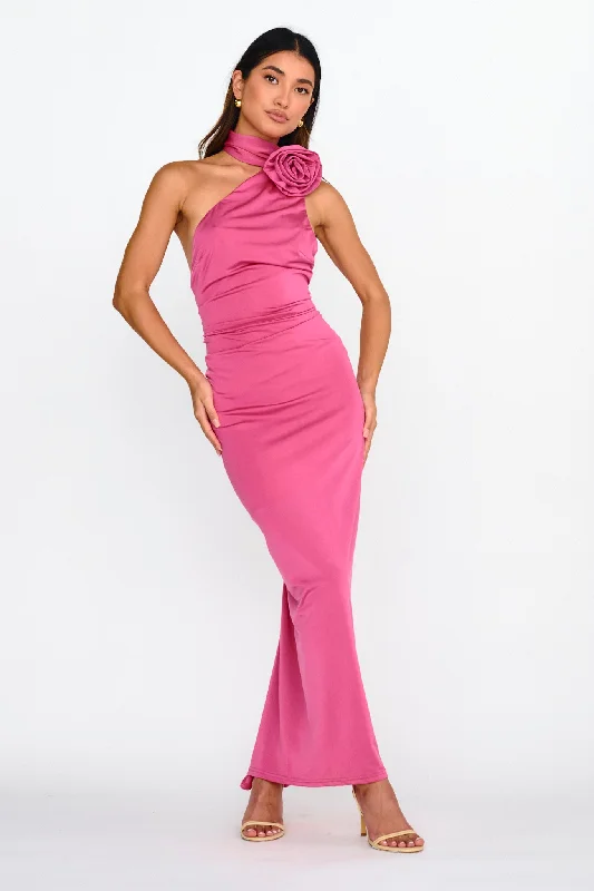 Amora Rose Halterneck Maxi Dress Hot Pink Stylish Boho Maxi Dress