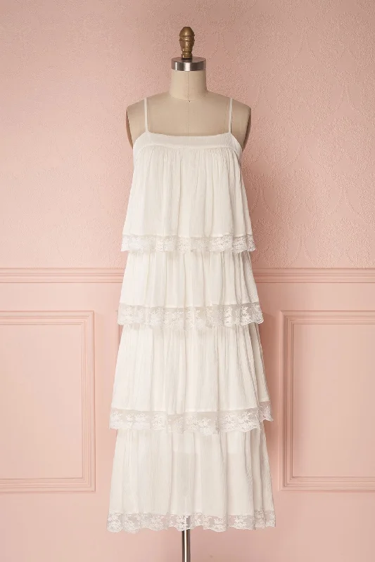 Andreza | Ivory Midi Dress Comfortable Wrap Midi Dress