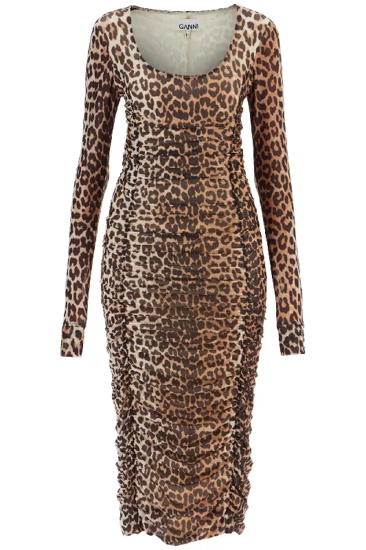 "animal print midi dress in mesh T4123 LEOPARD Fashionable Chiffon Midi Dress