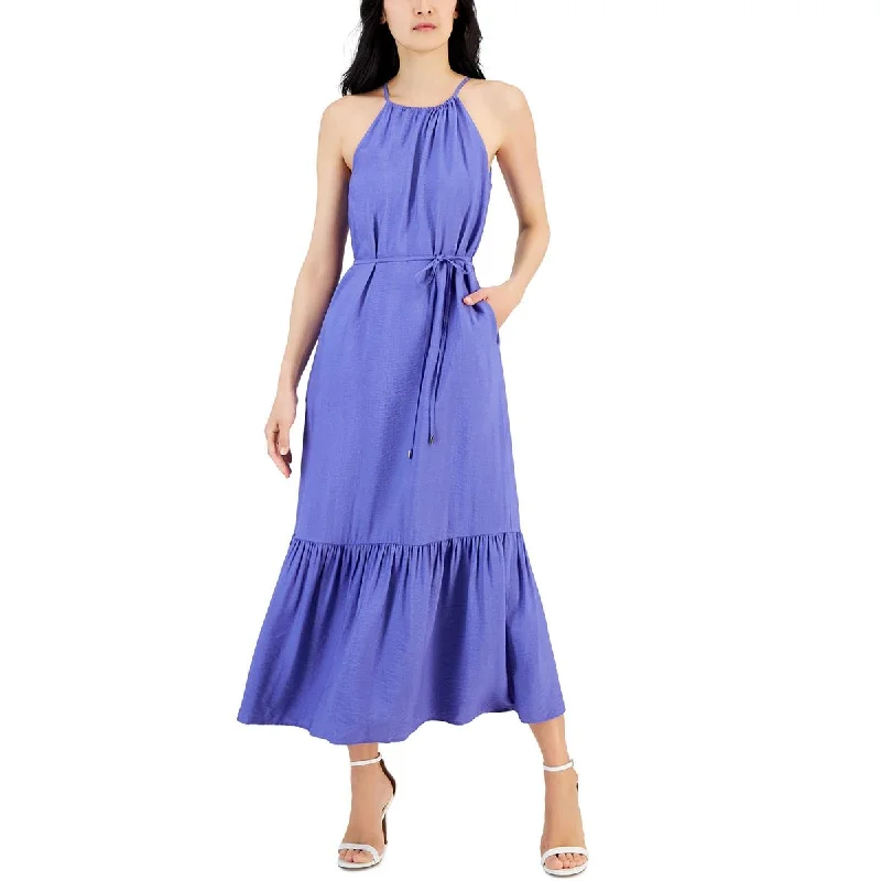 Anne Klein Womens Halter Tiered Maxi Dress Trendy Satin Maxi Dress