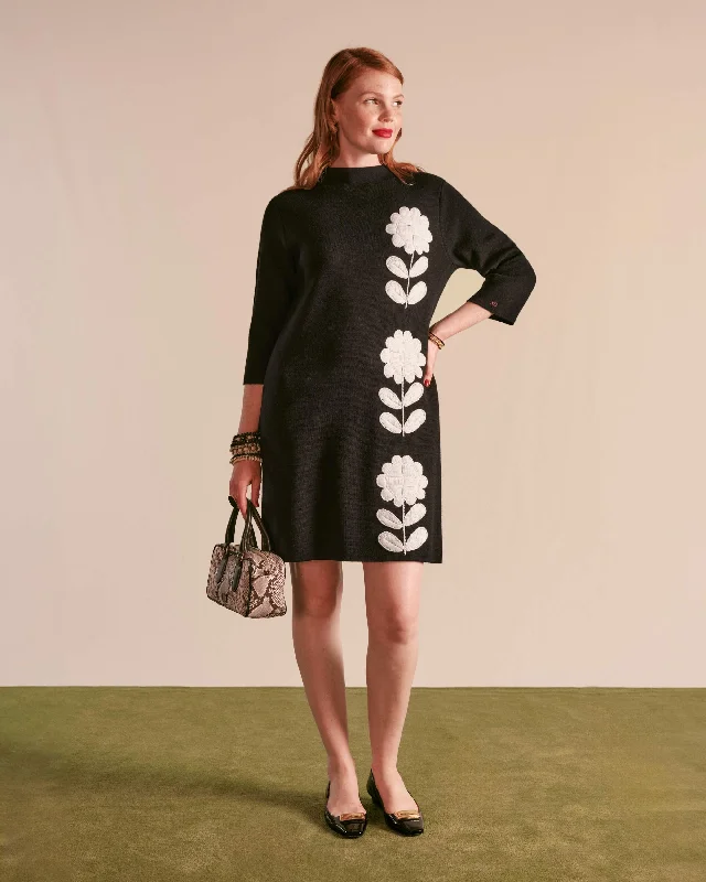 Annie Merino Wool Midi Dress Elegant Pleated Sleeve Midi Dress