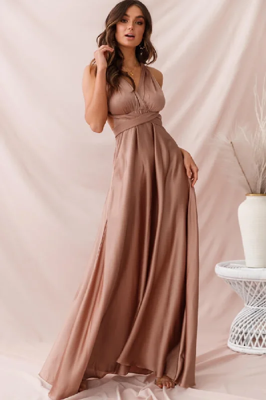 Ariana Multiway Maxi Dress Mocha Classic A-Line Maxi Dress