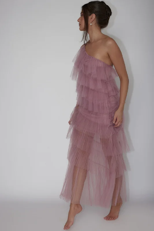 Arrabel Tiered Ruffle Tulle Maxi Dress Plum Fashionable Printed Maxi Dress