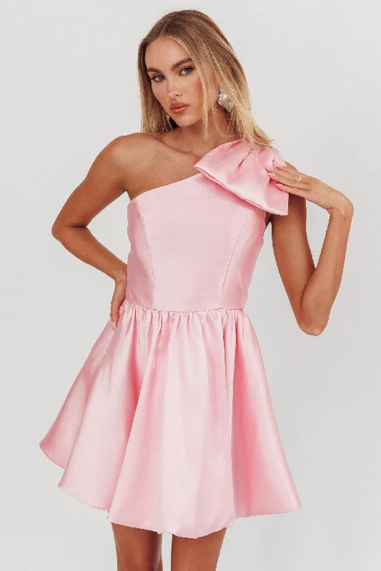 Athens Shoulder Bow Bubble Hem Mini Dress Blush Comfortable Wrap Mini Dress