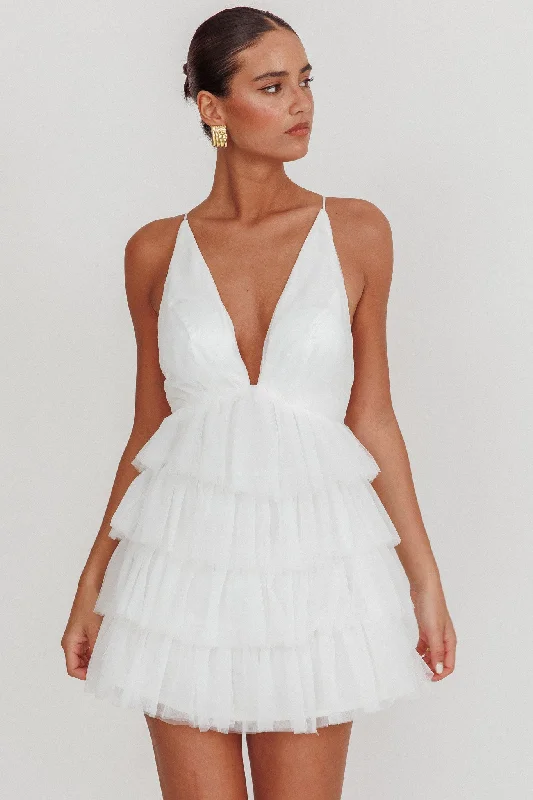 Auguste Tiered Ruffle Tulle Mini Dress White Trendy Bodycon Mini Dress