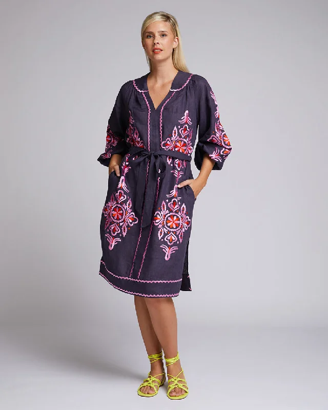 Ava Midi Dress - Navy Stylish Vintage Midi Dress