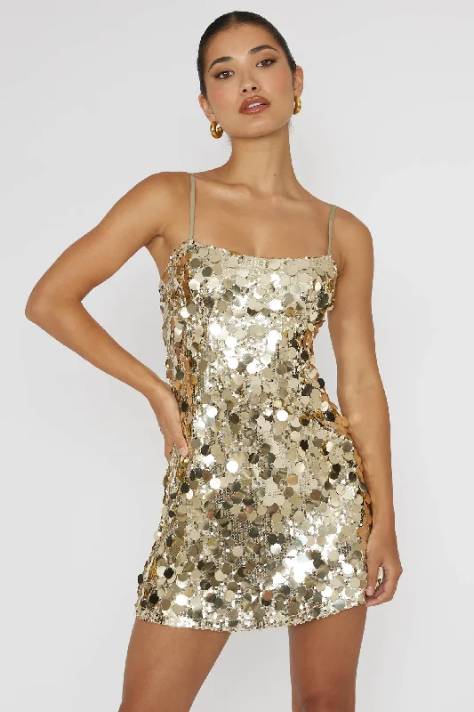 Axel Sequin Mini Dress Gold Stylish Summer Mini Dress