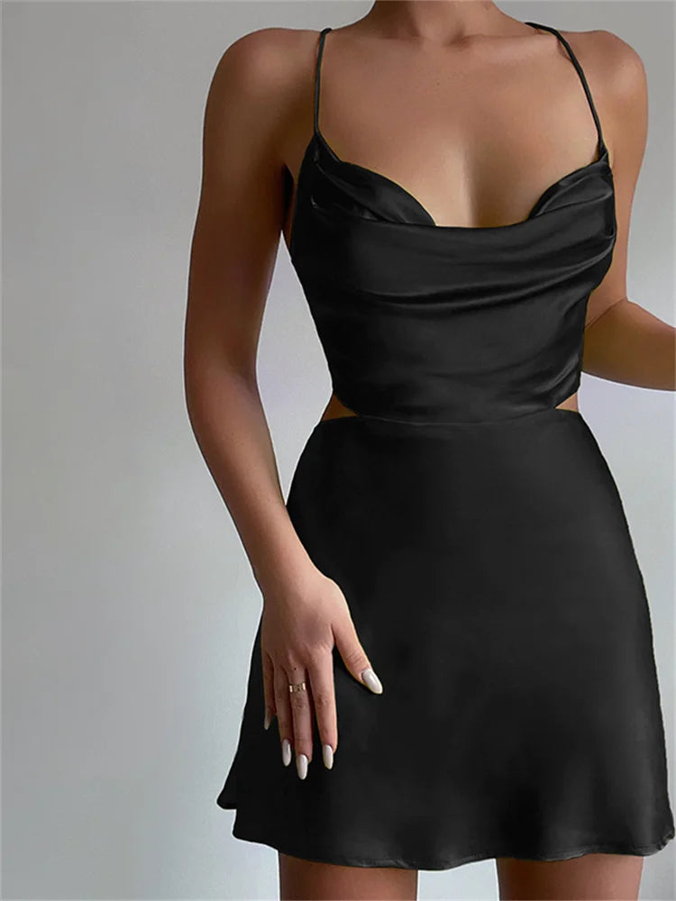 Backless Lace Up Satin Mini Dresses Cozy Wraparound Mini Dress