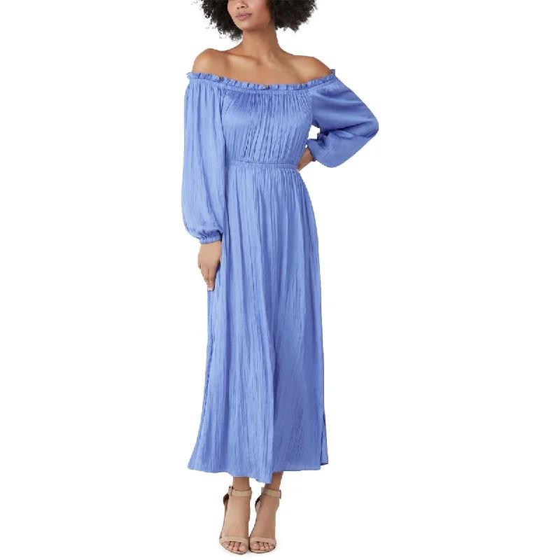 BCBG Max Azria Emmalyn Women's Satin Off The Shoulder Maxi Dress Stylish Maxi Dress with Frills