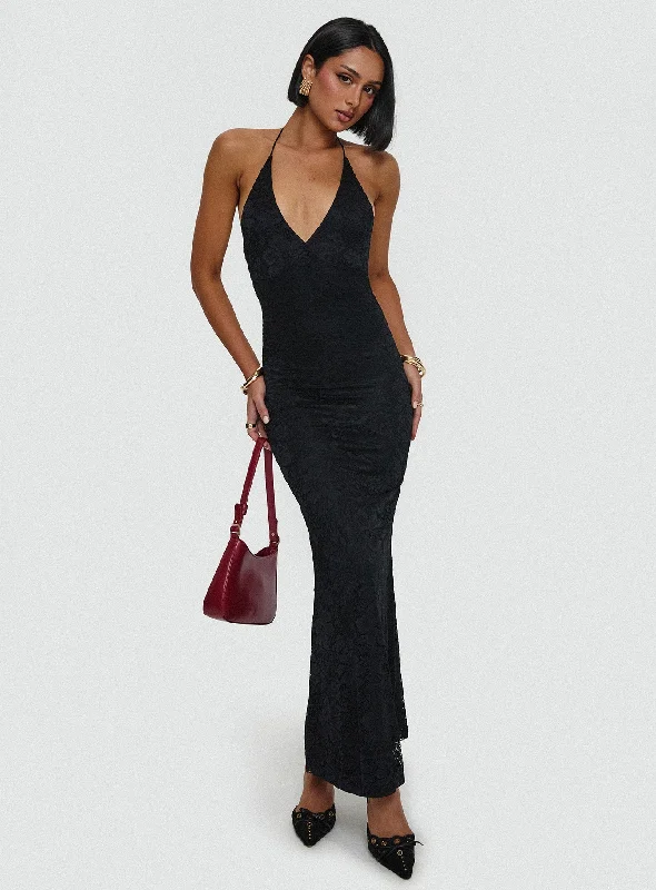 Beautie Halter Maxi Dress Black Trendy Printed Maxi Dress