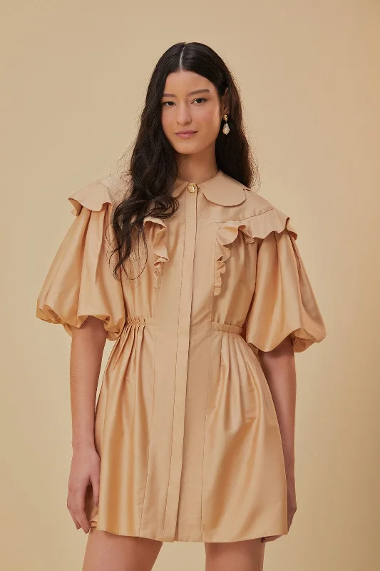 Beige Short Sleeve Mini Dress Stylish Sweetheart Neck Mini Dress