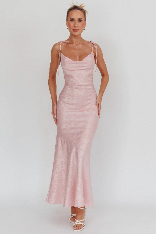 Belonging Cowl Neck Tied Shoulders Maxi Dress Blush Comfortable Cotton Maxi Dress