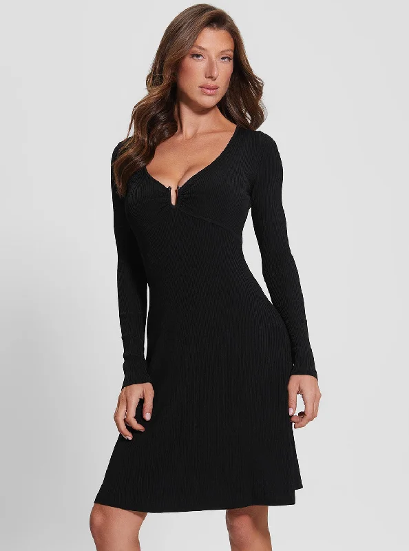 Black Olivia Knit Midi Dress Elegant Velvet Midi Dress