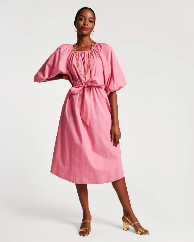 Bliss Midi Dress Cotton Poplin Pink Stylish Satin Midi Dress