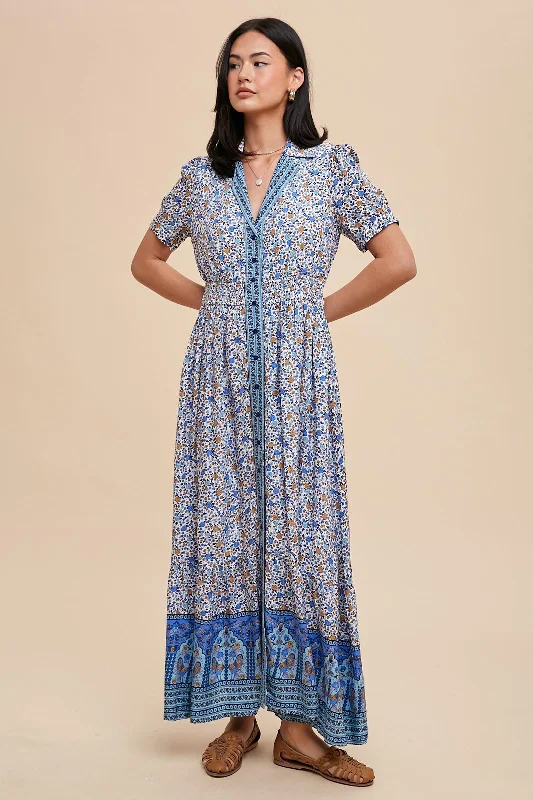 Blue Floral Button Up Midi Dress Cozy Knit Midi Dress