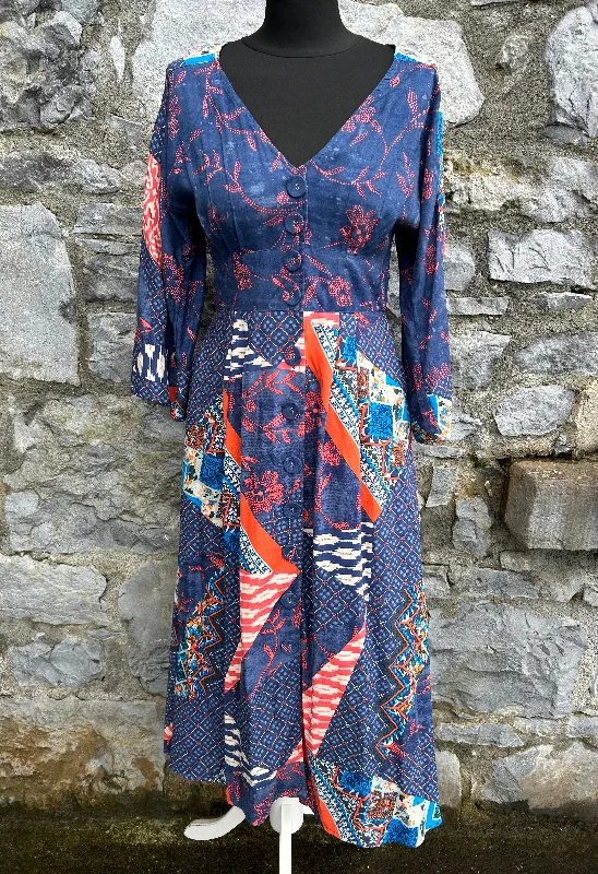 Blue patchwork floral maxi dress uk 8 Comfortable Plunging Neckline Maxi Dress