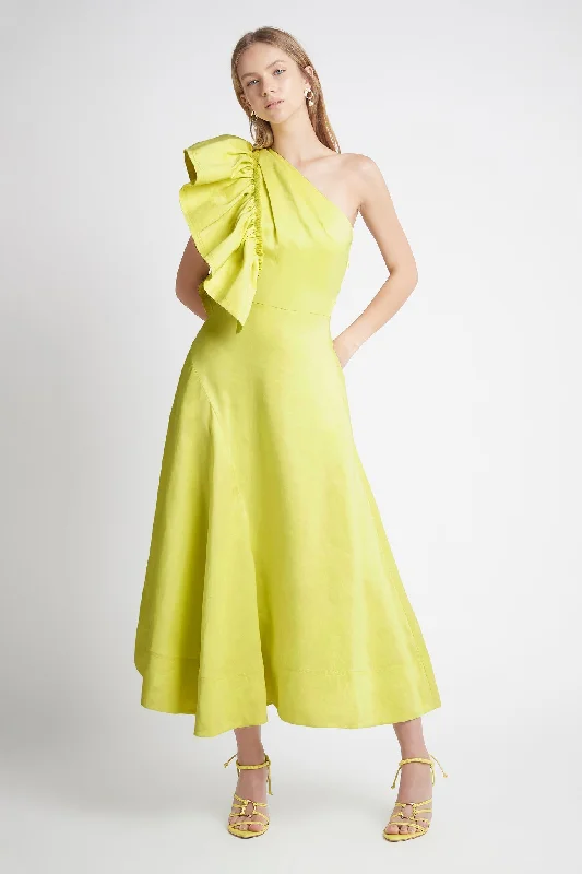 Bonjour Asymmetric Midi Dress Elegant Lace Trim Midi Dress