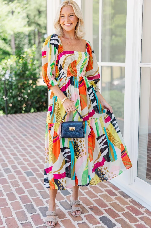 Fate: Bring Your Love Rust Orange Abstract Midi Dress Elegant Floral Midi Dress