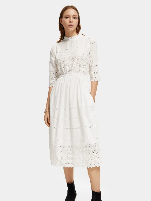 Broderie anglaise midi dress Fashionable Polka Dot Midi Dress