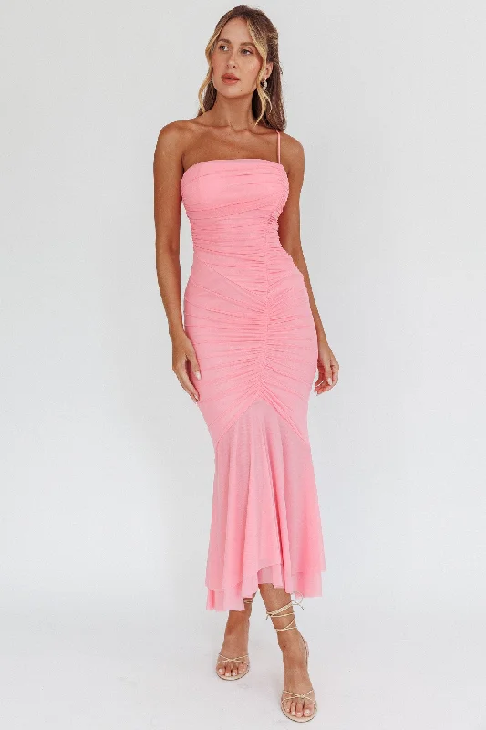 By Chance One Strap Ruched Maxi Dress Pink Fashionable Chiffon Maxi Dress