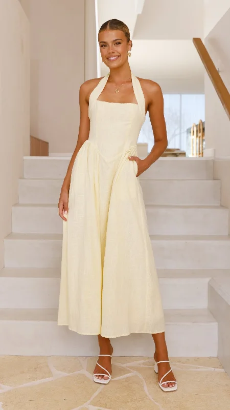 Caden Maxi Dress - Lemon Stylish Button-Up Maxi Dress