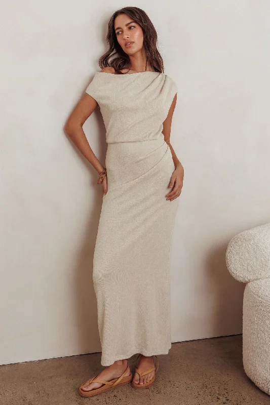 Calculated Ribbed Knit Maxi Dress Oat Classic A-Line Maxi Dress