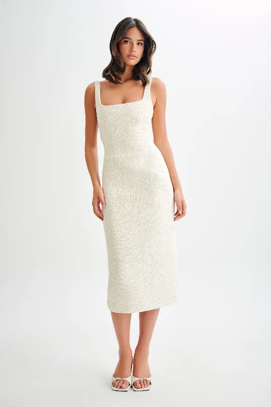 Calder Tweed Midi Dress - Ivory Cozy Knit Midi Dress