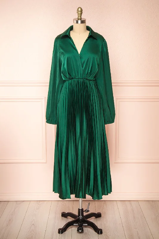 Calira | Green Midi Dress w/ Long Sleeves Comfortable Knitwear Midi Dress