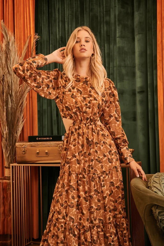 Caramel Crush Tiered Cut Out Maxi Dress Comfortable Maxi Dress with Slits