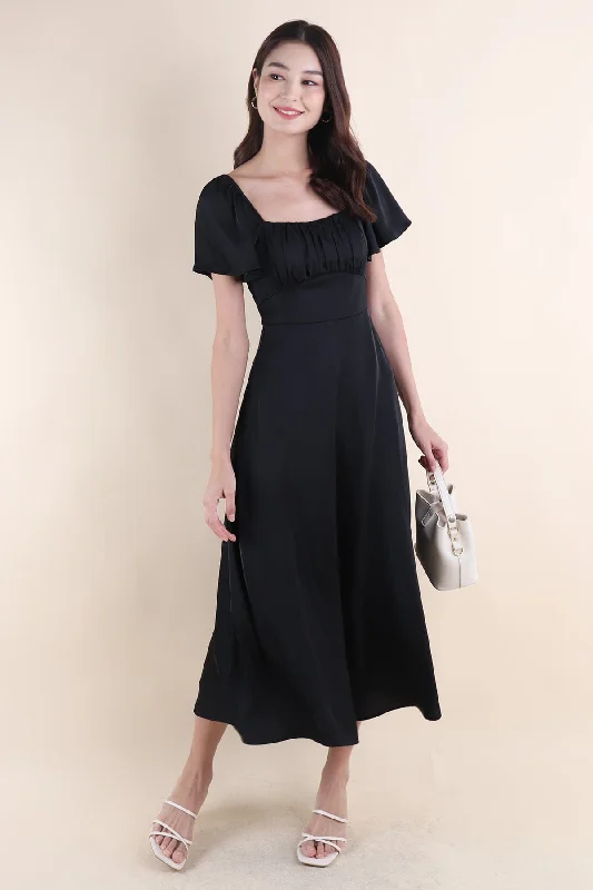 CARMELLIA FLUTTERS MAXI DRESS IN BLACK Fashionable Chiffon Tiered Maxi Dress