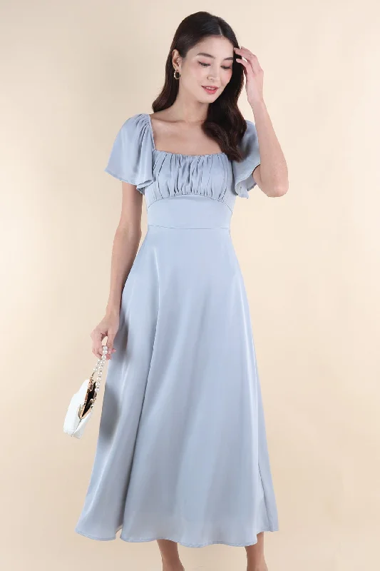 CARMELLIA FLUTTERS MAXI DRESS IN BLUE Comfortable Ruffle Maxi Dress