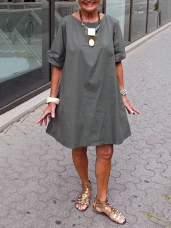 Casual Round Neck Loose Mini Dress Cozy Satin Mini Dress