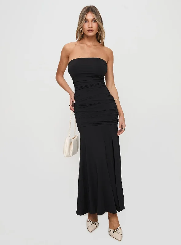 Caymus Strapless Maxi Dress Black Elegant Wraparound Maxi Dress