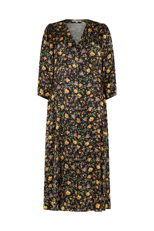 Charlotte Button Front Floral Print Midi Dress In Multi Trendy Midi Dress with Belt