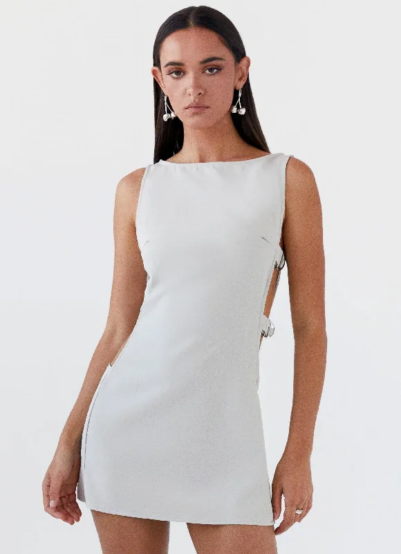Cherish You Buckle Mini Dress - Grey Cozy Ruched Mini Dress