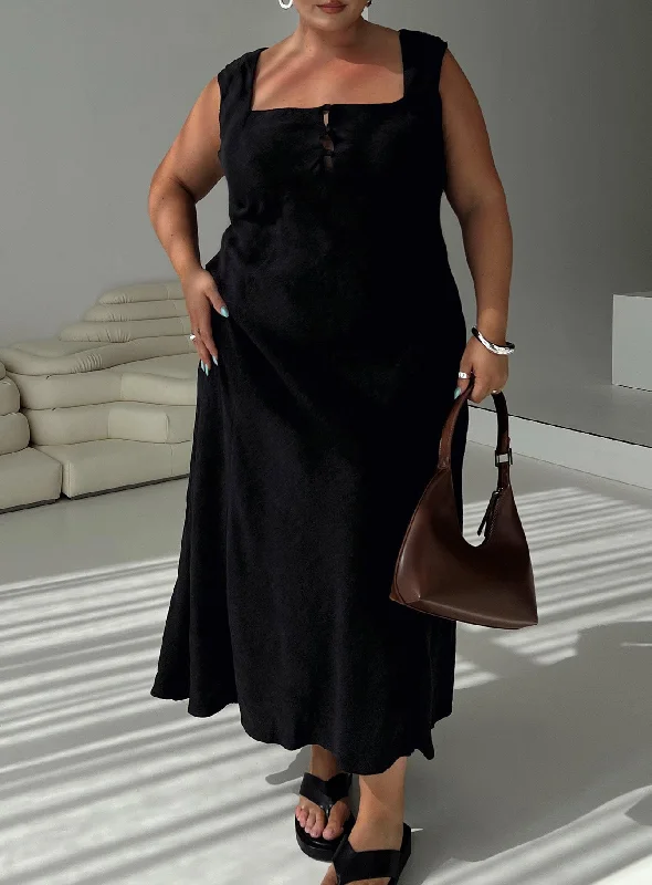 Chosen Girl Linen Blend Maxi Dress Black Curve Cozy Knit Maxi Dress