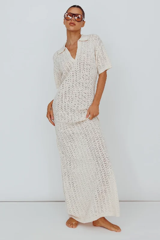 Clearwater Crochet Short Sleeve Maxi Dress White Stylish Maxi Dress with Frills